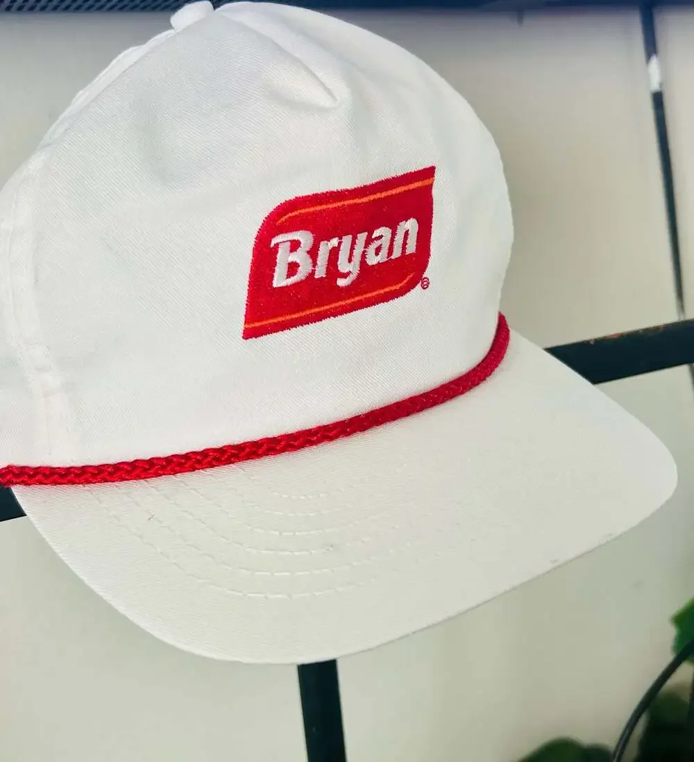 Vintage Bryan Foods Rope Hat Golf Brass Buckle Strapback Cap Mississippi Promo